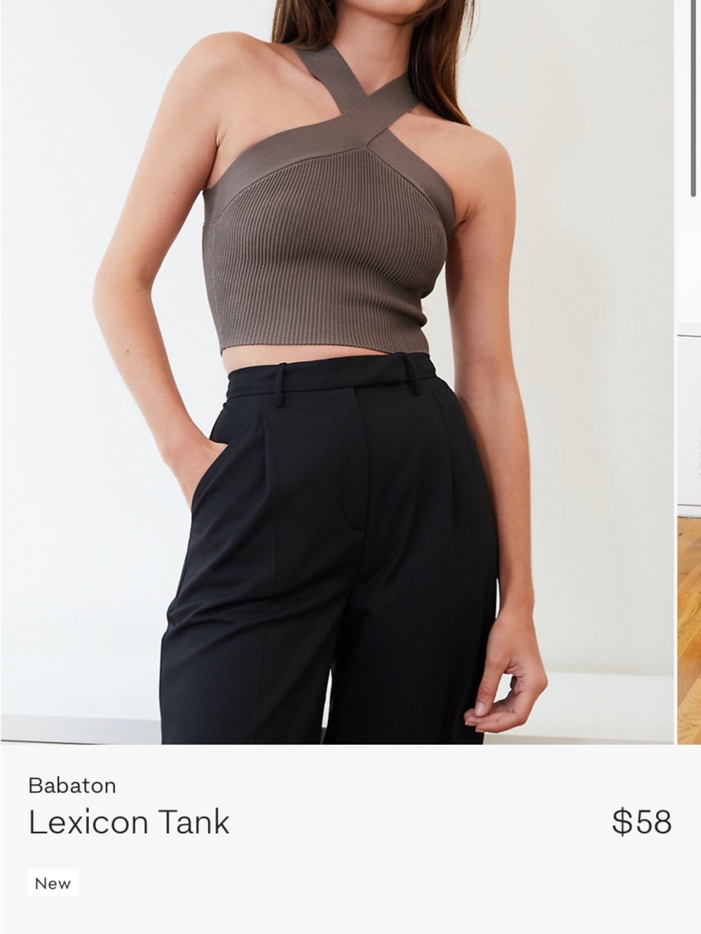 Babaton Lexicon Ribbed Cross-Halter Tank in Taupe